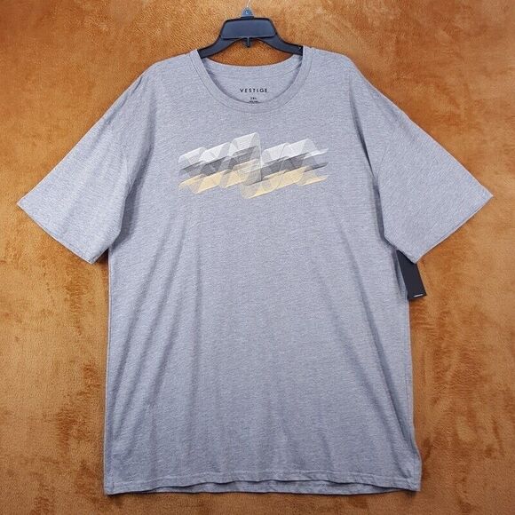 VESTIGE Mens Shirt XXL Gray Pullover Crew Twisty Shape Graphic Cotton Tee - Picture 1 of 7